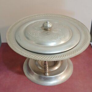 Vintage Hand-Wrought Aluminum Casserole Server/Chaffing Dish with Ornate Lid